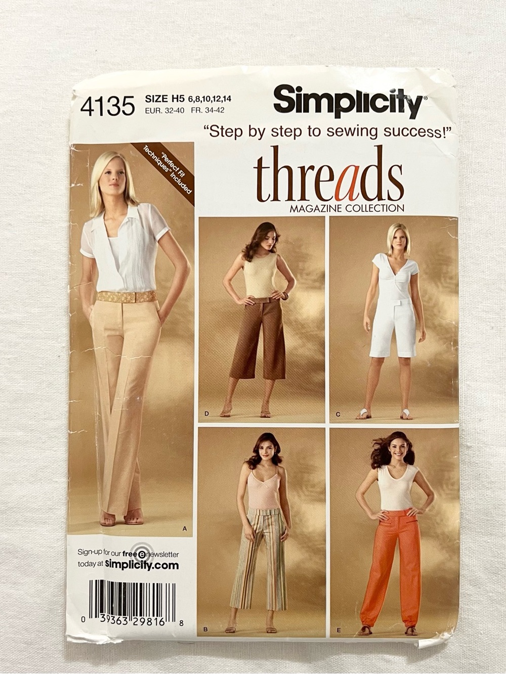 Simplicity 4135 Threads Pants Gauchos Shorts Sewing Pattern Size 6-14 Uncut